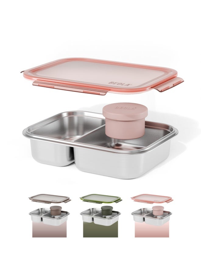 BEOLA Stainless Steel Lunch Box, 2 Compartment Bento Box, BPA Free Tiffin with Lid, Leakproof Meal Container, Perfect as Snack Box (Blush Pink) - Image 1