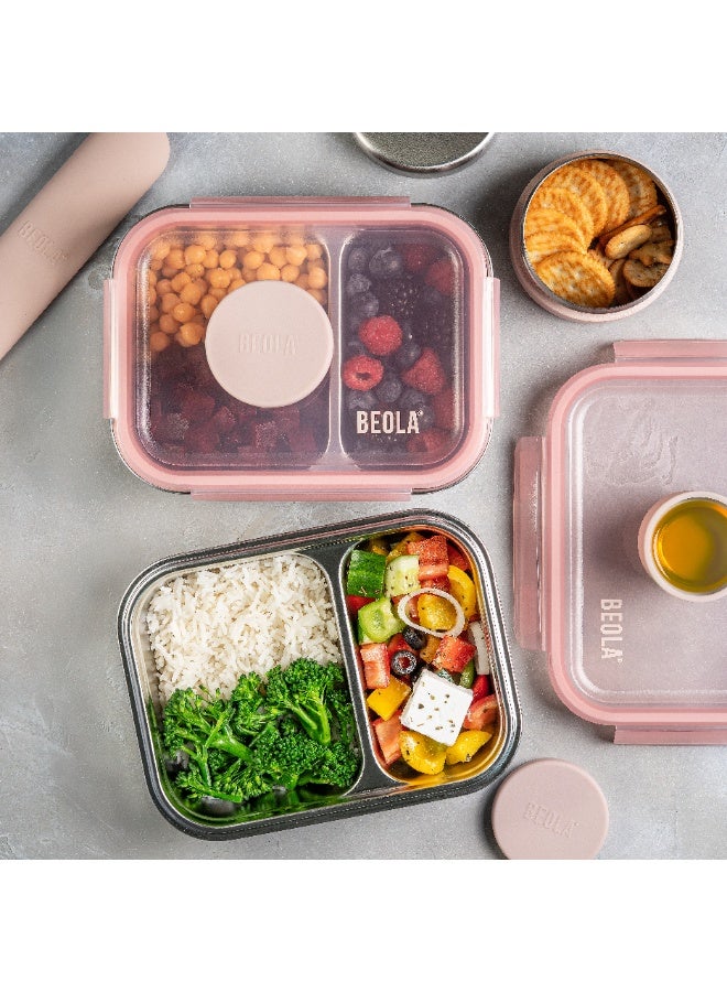 BEOLA Stainless Steel Lunch Box, 2 Compartment Bento Box, BPA Free Tiffin with Lid, Leakproof Meal Container, Perfect as Snack Box (Blush Pink) - Image 5