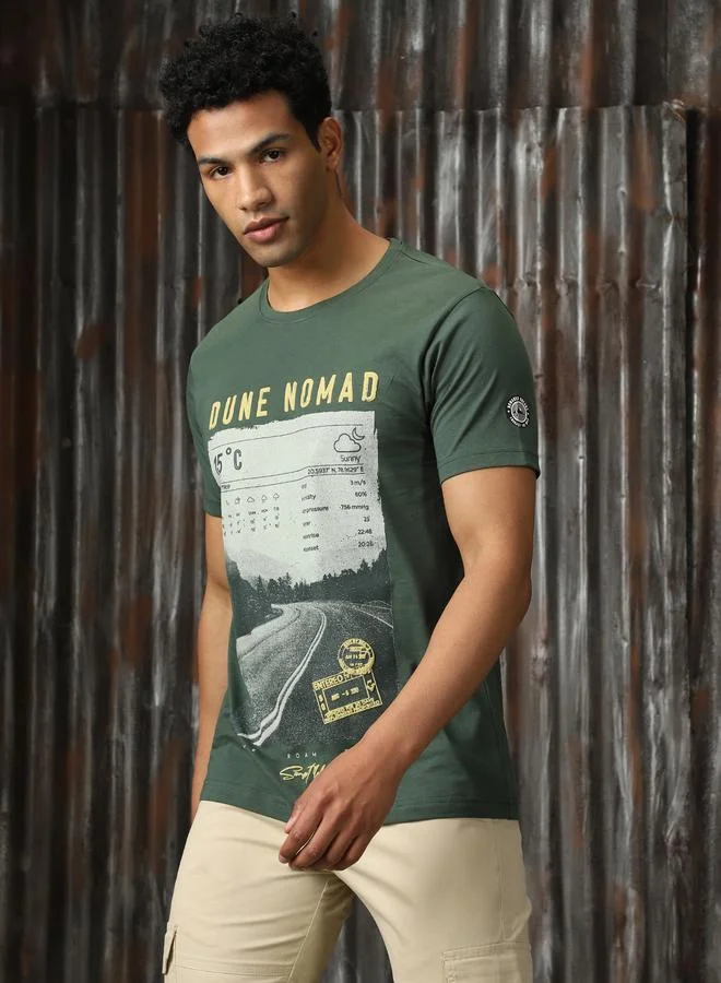 HIGH STAR Men Regular Fit Dune Nomad Graphic Printed Cotton T-shirt