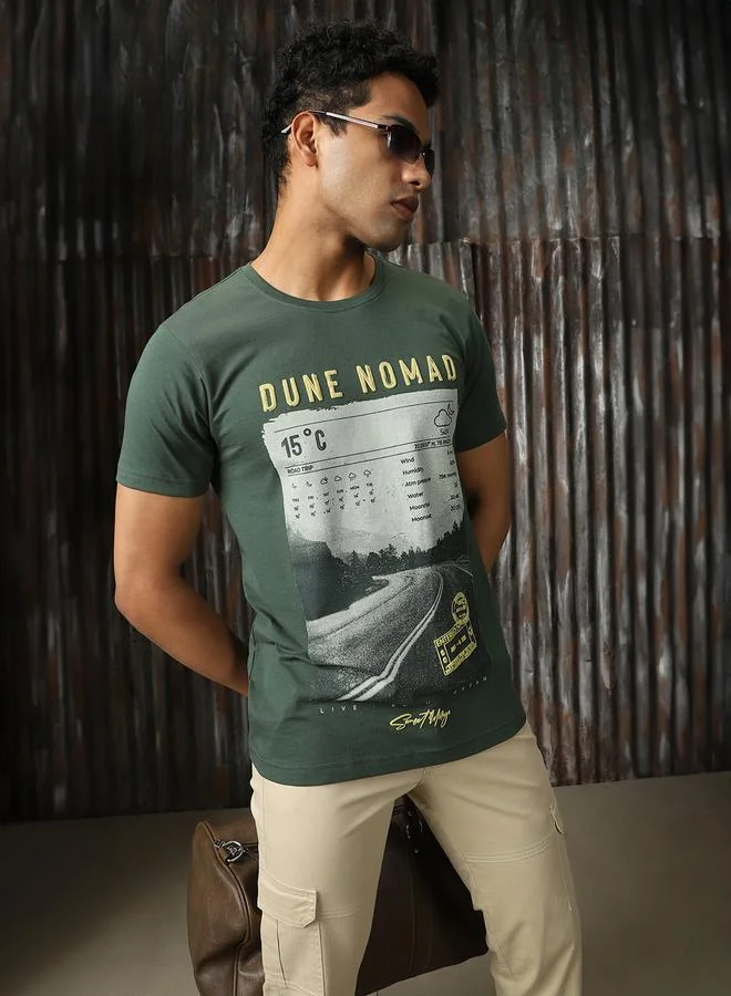 HIGH STAR Men Regular Fit Dune Nomad Graphic Printed Cotton T-shirt