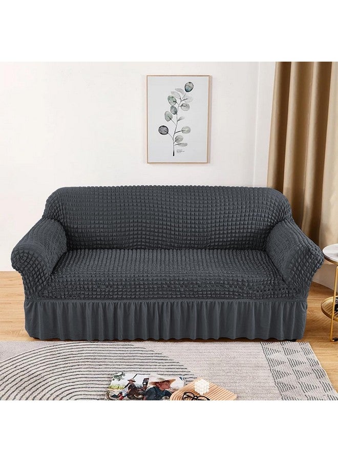 Lukzer غطاء أريكة تركي قابل للتمدد 5 مقاعد من لوكزر 320 جي إس إم، واقي أريكة عالمي من قماش فقاعات مع حواف، غطاء مرن كبير عالمي (رمادي Slate/SC-100-05) - Image 4