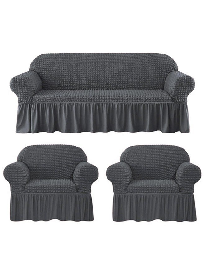 Lukzer غطاء أريكة تركي قابل للتمدد 5 مقاعد من لوكزر 320 جي إس إم، واقي أريكة عالمي من قماش فقاعات مع حواف، غطاء مرن كبير عالمي (رمادي Slate/SC-100-05) - Image 1