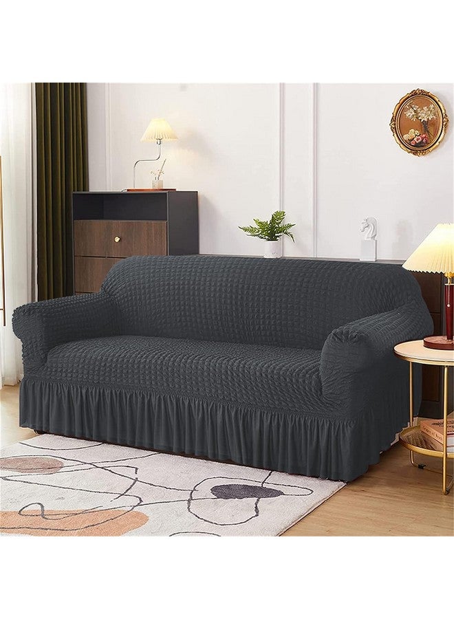 Lukzer غطاء أريكة تركي قابل للتمدد 5 مقاعد من لوكزر 320 جي إس إم، واقي أريكة عالمي من قماش فقاعات مع حواف، غطاء مرن كبير عالمي (رمادي Slate/SC-100-05) - Image 3