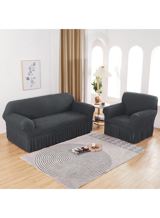 Lukzer غطاء أريكة تركي قابل للتمدد 5 مقاعد من لوكزر 320 جي إس إم، واقي أريكة عالمي من قماش فقاعات مع حواف، غطاء مرن كبير عالمي (رمادي Slate/SC-100-05) - Image 2