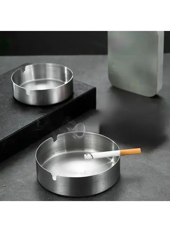 Modern Circular Stainless Steel Ashtray Silver for Table 1pc - Image 1