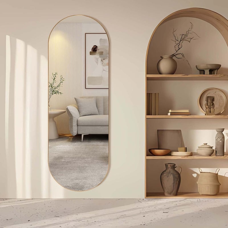 ZHUNFA Arched Full Length Floor Mirror, Oval Full Floor Mirror, Large Wall Mounted Arched-Top Body for Living Room, Bedroom, Bathroom, Entryway, Dressing Room (Gold, 65 * 22) - Image 2