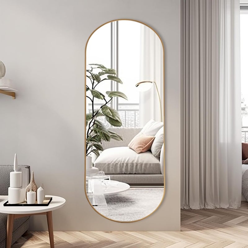 ZHUNFA Arched Full Length Floor Mirror, Oval Full Floor Mirror, Large Wall Mounted Arched-Top Body for Living Room, Bedroom, Bathroom, Entryway, Dressing Room (Gold, 65 * 22) - Image 1