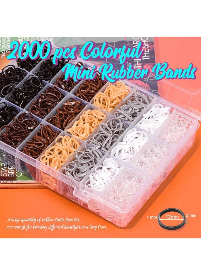 TsMADDTs Small Hair Ties Set: 2000 Pcs Rubber Bands with Organizer Box, 7 Natural Colors Clear/Black/Brown, Rat Tail Comb Included - TsMADDTs - Image 2