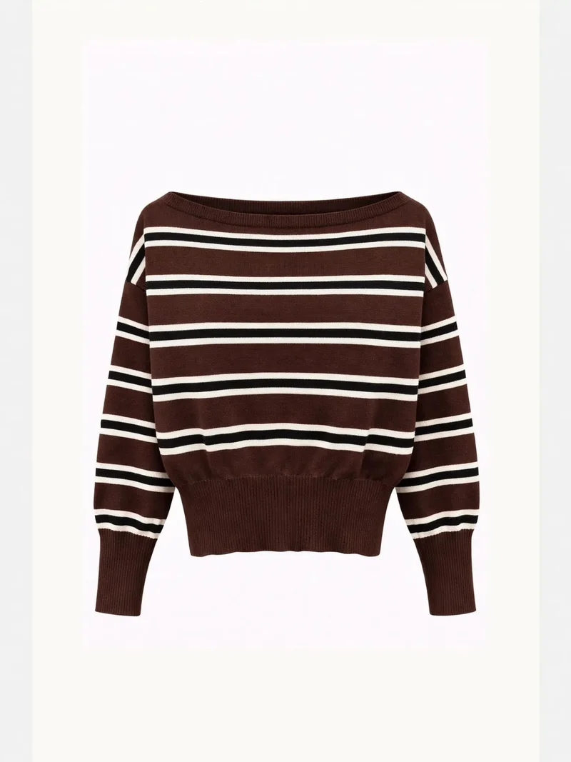 Mixray Brown Mixray Ribbed Boat Neck Sweater for Women | Best Price UAE