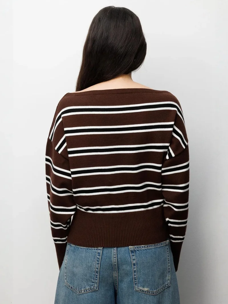 Mixray Brown Mixray Ribbed Boat Neck Sweater for Women | Best Price UAE