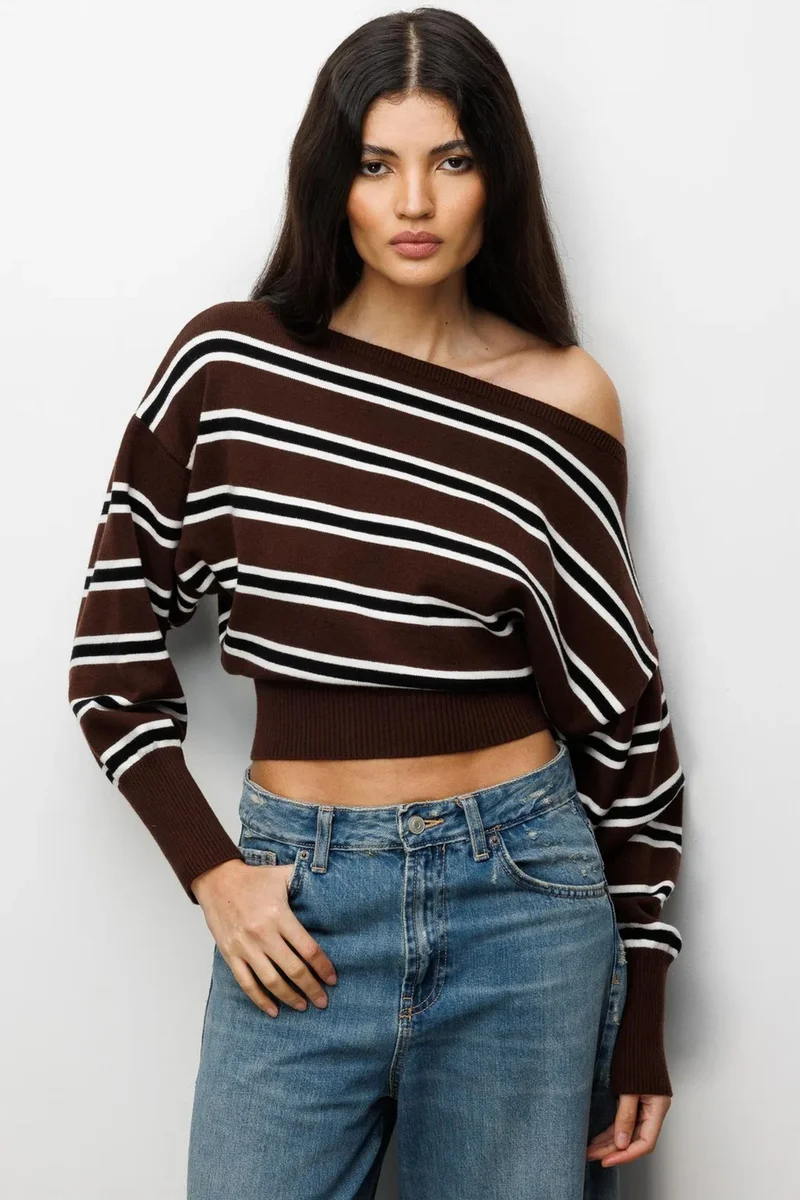 ميكسراي Mixray Ribbed Boat Neck Sweater