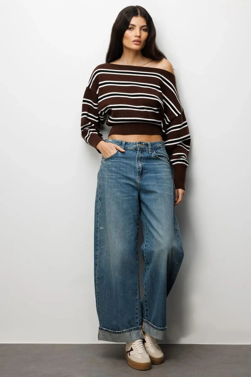 ميكسراي Mixray Ribbed Boat Neck Sweater