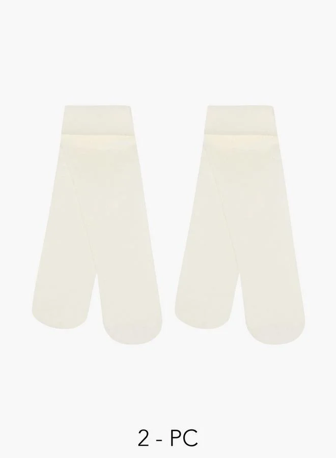 Flora Bella By Shoexpress Textured Tights with Elasticated Waistband - Set of 2