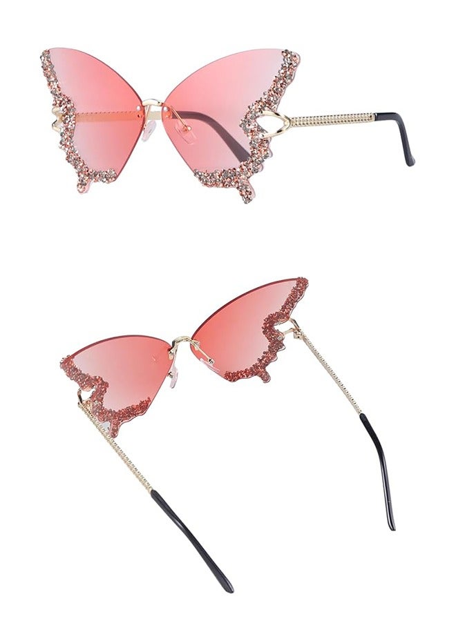 أورجنيزر المرأة الرجعية فراشة الماس النظارات الشمسية ، النظارات الشمسية الرجعية كبيرة ، ومكافحة الأشعة فوق البنفسجية القط العين النظارات الفراشة - Image 2