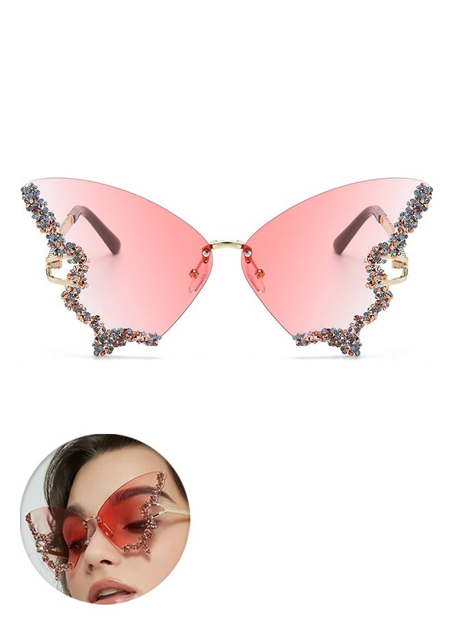 أورجنيزر المرأة الرجعية فراشة الماس النظارات الشمسية ، النظارات الشمسية الرجعية كبيرة ، ومكافحة الأشعة فوق البنفسجية القط العين النظارات الفراشة - Image 1