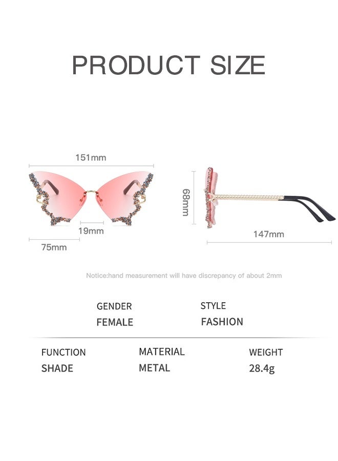 أورجنيزر المرأة الرجعية فراشة الماس النظارات الشمسية ، النظارات الشمسية الرجعية كبيرة ، ومكافحة الأشعة فوق البنفسجية القط العين النظارات الفراشة - Image 3