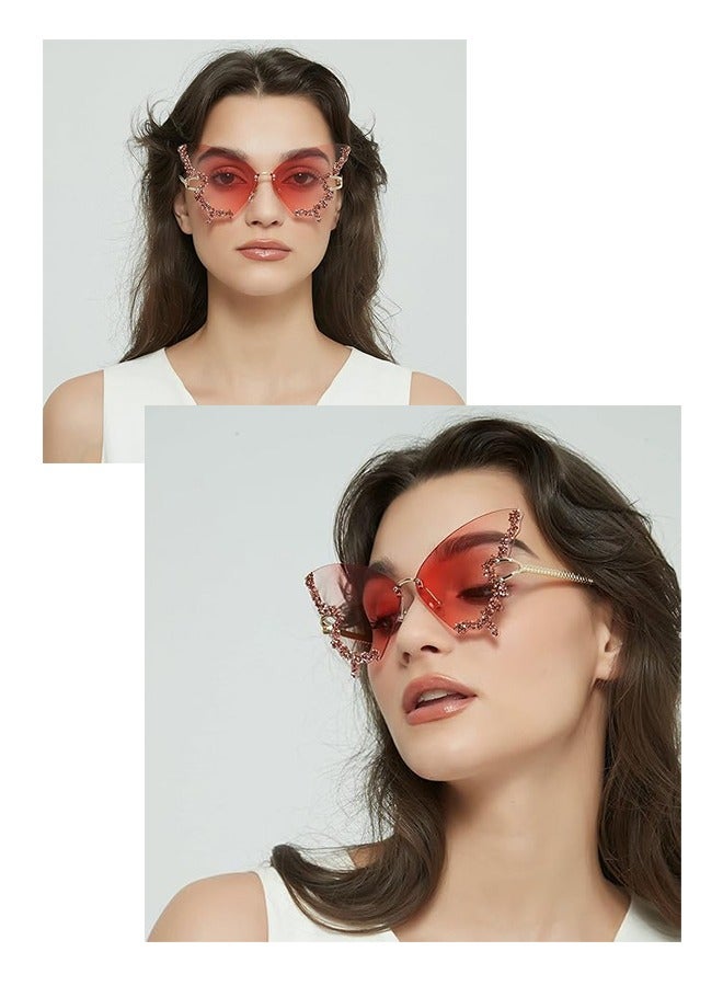 أورجنيزر المرأة الرجعية فراشة الماس النظارات الشمسية ، النظارات الشمسية الرجعية كبيرة ، ومكافحة الأشعة فوق البنفسجية القط العين النظارات الفراشة - Image 4