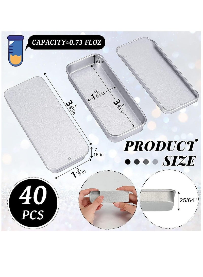 40 Pcs Slide Top Tin Small Rectangular Metal Tins Containers with Lids for Lip Balm Candies Jewelry Crafts Pills Storage Kit (Silver, 3.15 x 1.38 x 0.43 Inch)  - Image 2