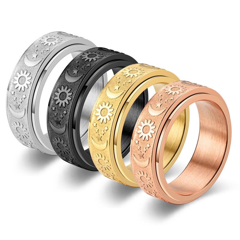 Rotating Stress Relief Ring with Star, Moon, and Sun Design - Stainless Steel Fashion Accessory - Image 1