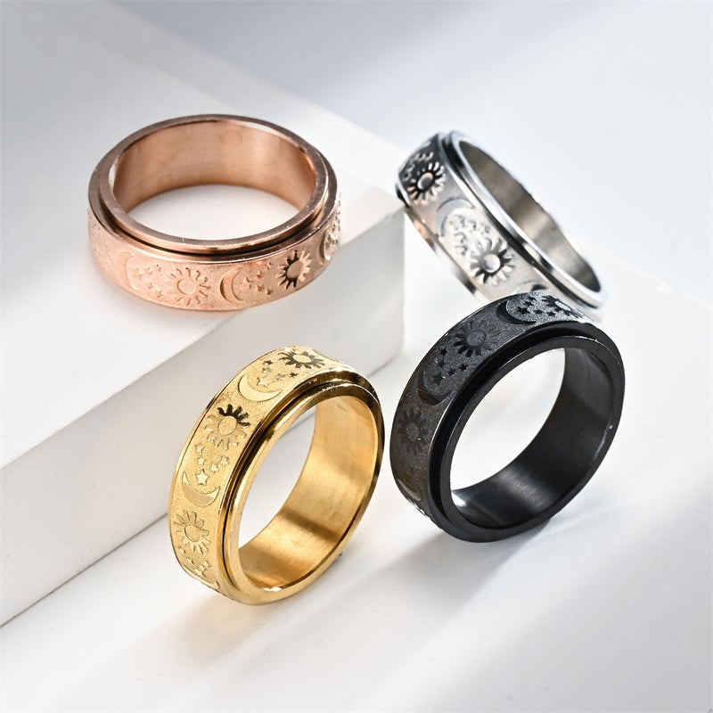 Rotating Stress Relief Ring with Star, Moon, and Sun Design - Stainless Steel Fashion Accessory - Image 3