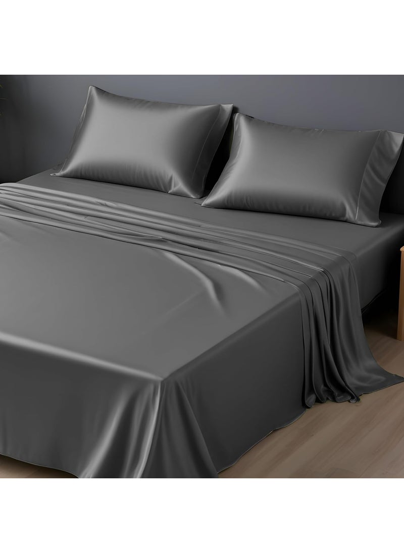 LINENWALAS LINENWALAS 100% Vegan Bamboo Silk Bedsheet Set 300 TC, Natural Soft And Light-Weight, Best For Hair And Delicate Skin With 2 Pillows (Double,Grey)  - Image 1