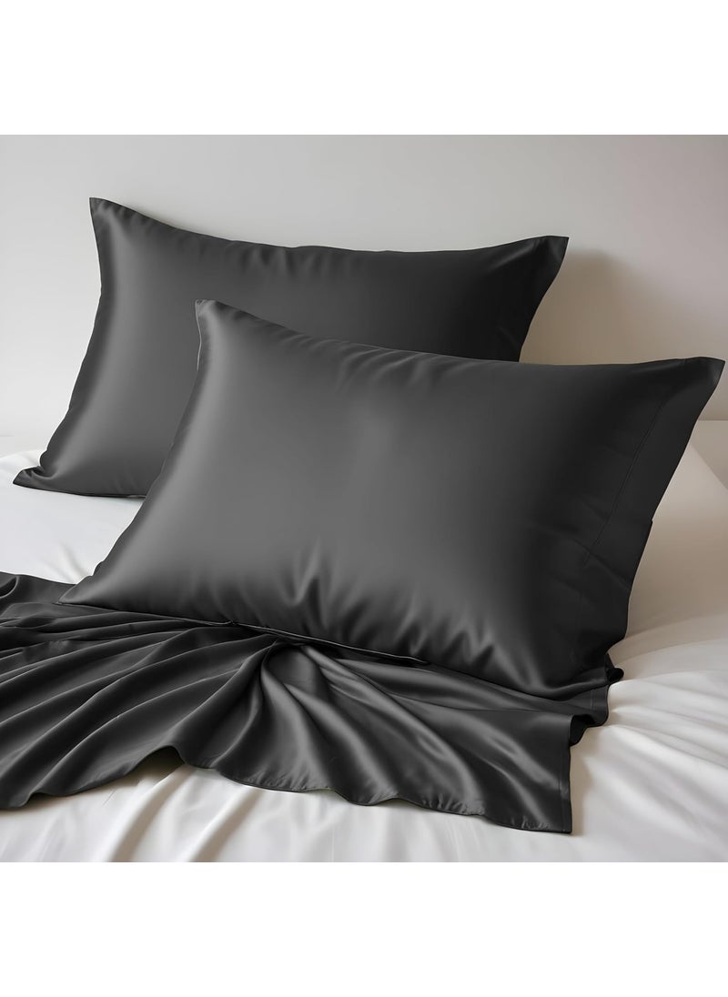 LINENWALAS LINENWALAS 100% Vegan Bamboo Silk Bedsheet Set 300 TC, Natural Soft And Light-Weight, Best For Hair And Delicate Skin With 2 Pillows (Double,Grey)  - Image 2