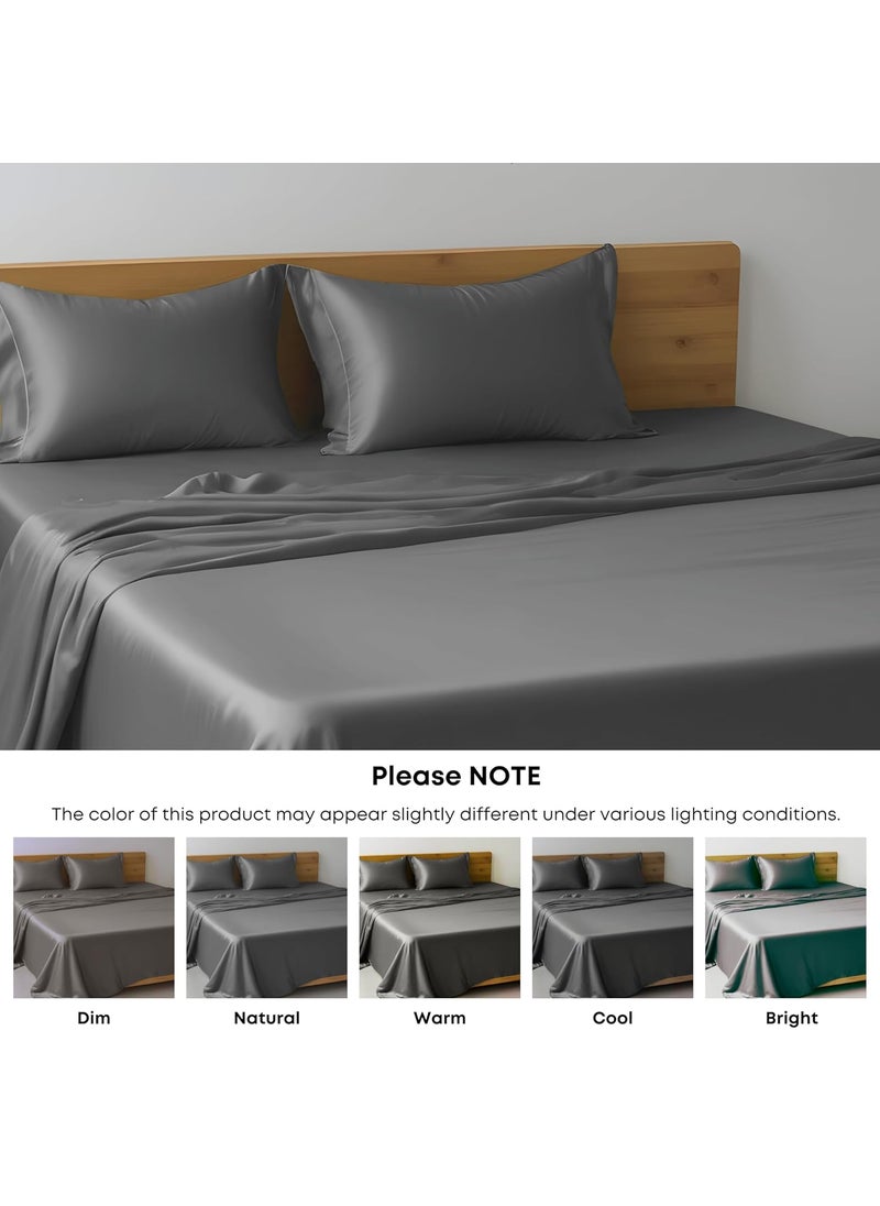 LINENWALAS LINENWALAS 100% Vegan Bamboo Silk Bedsheet Set 300 TC, Natural Soft And Light-Weight, Best For Hair And Delicate Skin With 2 Pillows (Double,Grey)  - Image 3