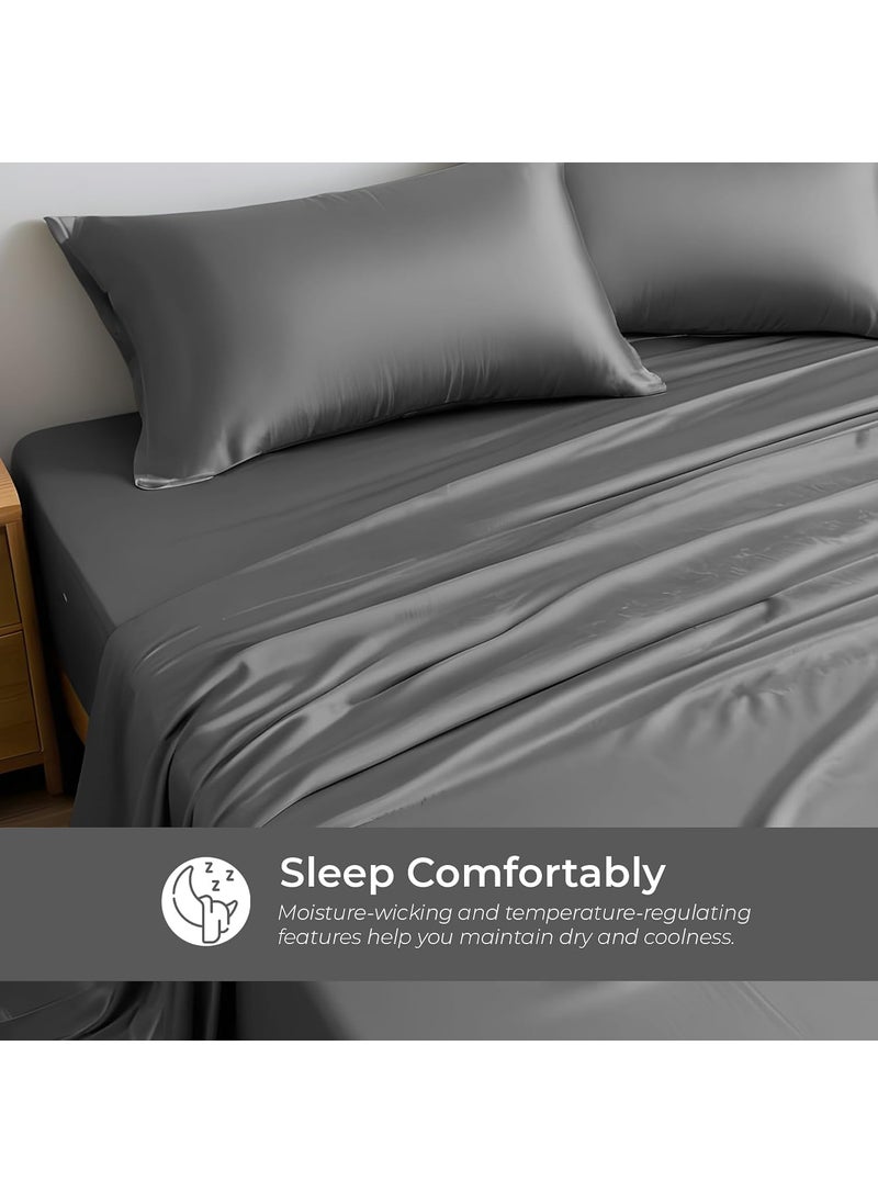 LINENWALAS LINENWALAS 100% Vegan Bamboo Silk Bedsheet Set 300 TC, Natural Soft And Light-Weight, Best For Hair And Delicate Skin With 2 Pillows (Double,Grey)  - Image 4