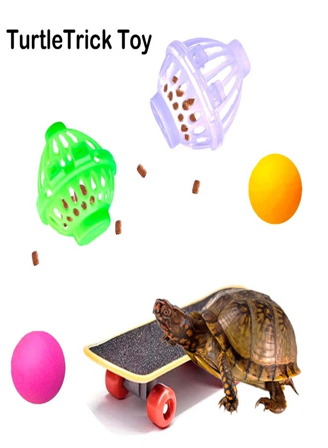 Fejapa 7 pcs Tortoise Treat Ball and Training Skateboard Toy Set Turtle Feeder Ball Funny Aquatic Turtle Enrichment Toys Aquarium Feed Toy Tortoise Feeding Balls Vegetable Grass for Small Animals - Image 5