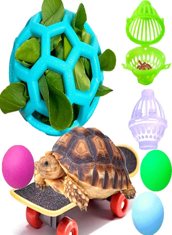 Fejapa 7 pcs Tortoise Treat Ball and Training Skateboard Toy Set Turtle Feeder Ball Funny Aquatic Turtle Enrichment Toys Aquarium Feed Toy Tortoise Feeding Balls Vegetable Grass for Small Animals - Image 1