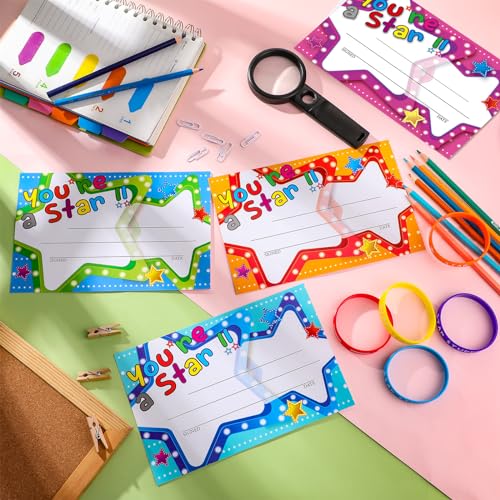 Junkin 32 Pcs Star Student Certificate Award Wristband Happy Birthday Certificate Recognition Gifts Congrats Celebrity of the Week Month Award for Back to School Classroom(Marquee You're A Star) - Image 2