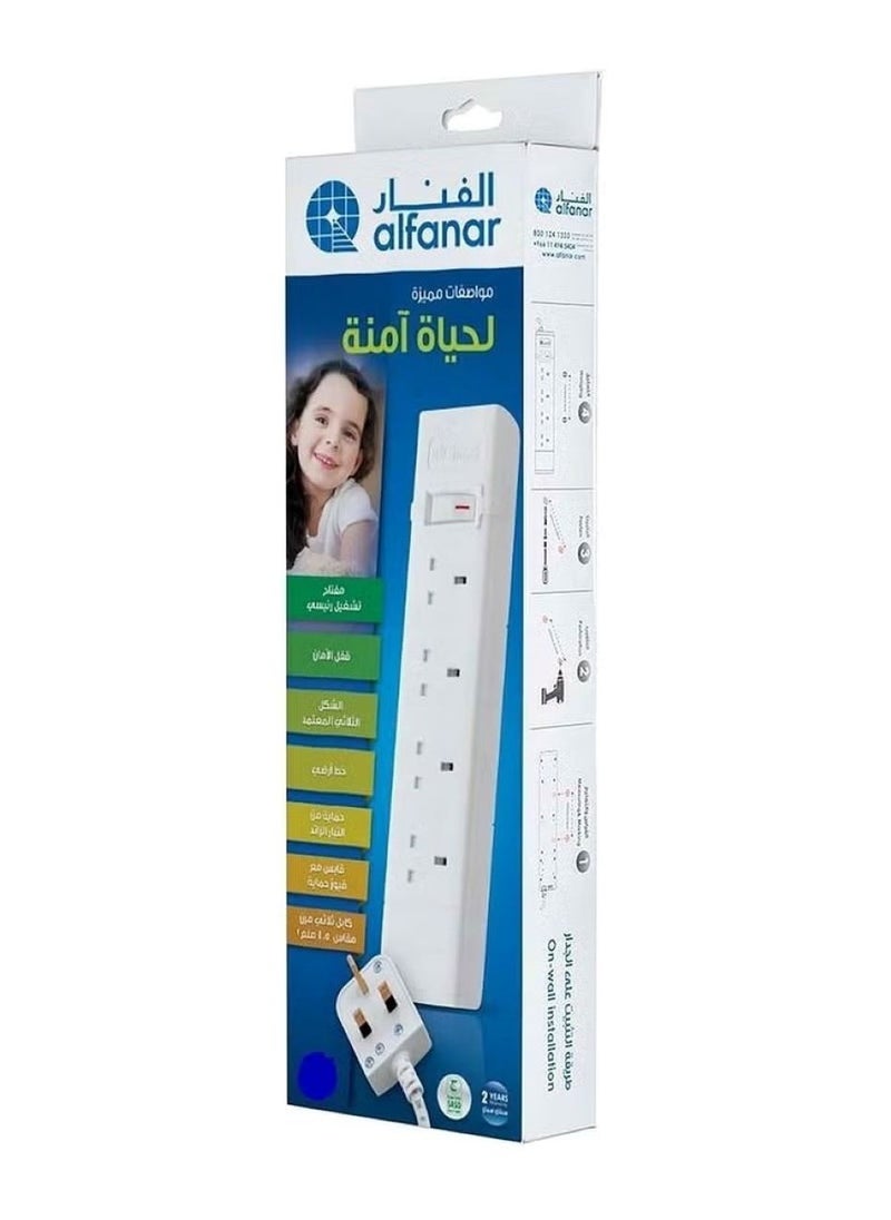 alfanar - 4 Sockets 3meter Cord Extension 13A White - Image 1