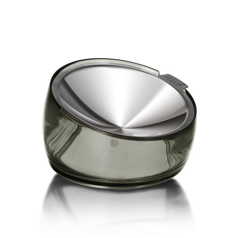 Felli Pet Oblik Whisker Fatigue Cat Food Bowl Raised Stainless Steel Shallow Dish, Pet Friendly Design Anti Vomit Tilted Metal Plate Feeder Elevated Acrylic Base for Treats Storage (0.5 Cups, Smoky) - Image 1