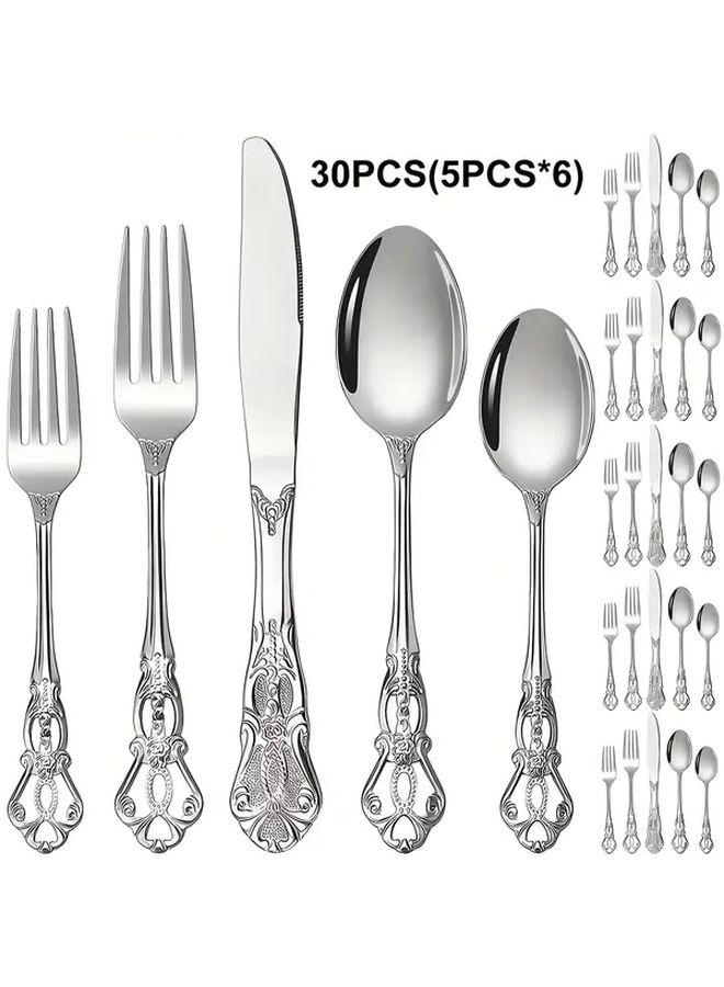 30 Piece Vintage Mirror Polished Stainless Steel Cutlery Set Dishwasher Safe Wedding Gift - Image 1