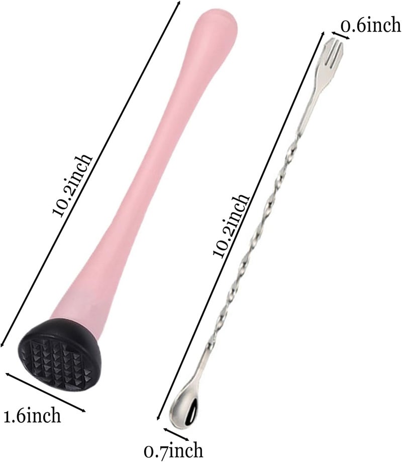 BOBOAR Muddler for Cocktails,Cocktail and Bar Tools for Lemonade 10" Muddler and Long Handle Bar Cocktail Mixing Spoon - Image 3