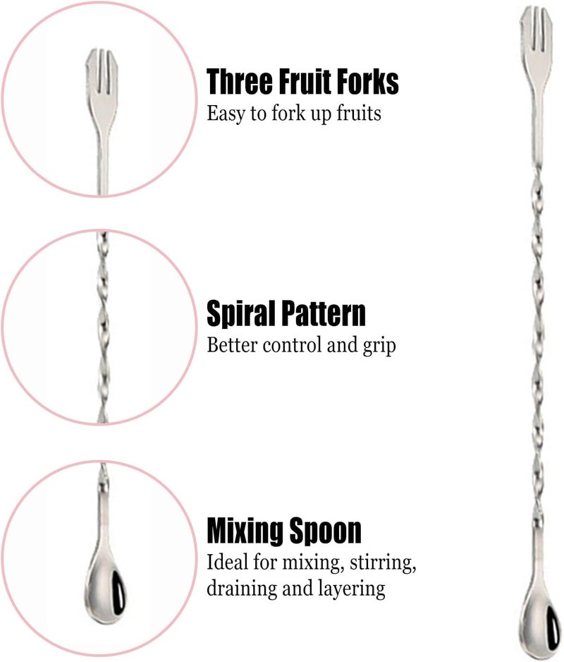 BOBOAR Muddler for Cocktails,Cocktail and Bar Tools for Lemonade 10" Muddler and Long Handle Bar Cocktail Mixing Spoon - Image 4