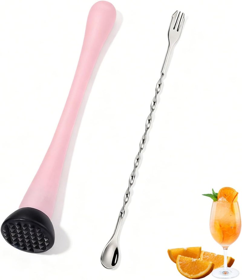 BOBOAR Muddler for Cocktails,Cocktail and Bar Tools for Lemonade 10" Muddler and Long Handle Bar Cocktail Mixing Spoon - Image 1