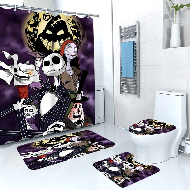 DDS-DUDES 4Pcs Christmas Shower Curtain Sets Kids Bathroom Halloween Christmas Decor with 12 Curtain Hooks for Bathroom, Waterproof 71 x 71 inch (D00041) - Image 1