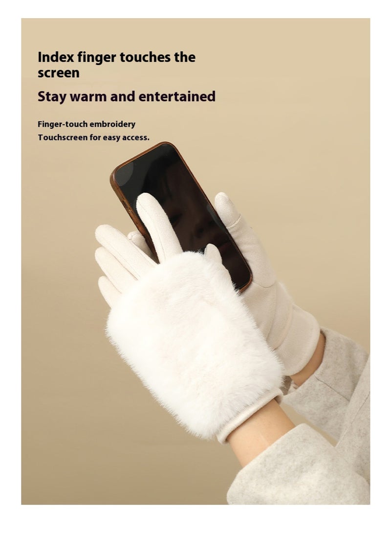 Women's Winter Warm Gloves Touch Screen Imitation Mink Fur Gloves Outdoor Driving and Cycling Gloves White - Image 5