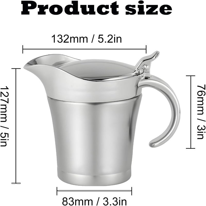 Yuixoseu Stainless Steel Gravy Boat with Hinged Lid, Double Insulated Gravy Boat for Hot & Cold Sauces, Holiday Dinners and Thanksgiving (450ML/16 OZ) - Image 2