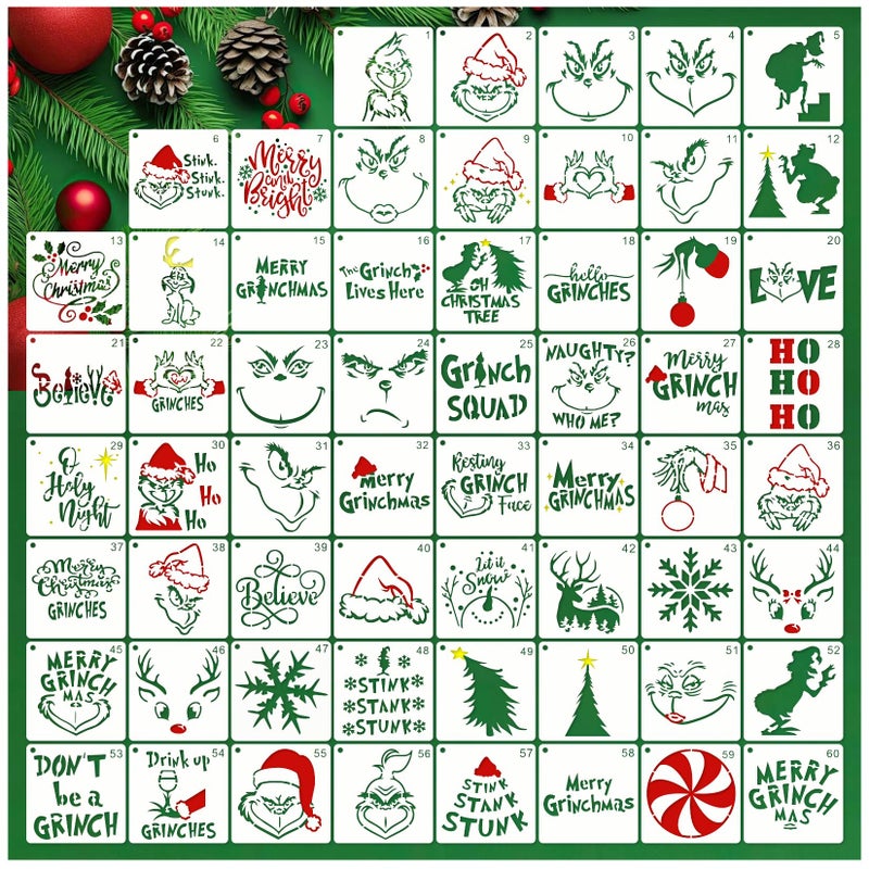 Yhliua Christmas Stencils for Painting on Wood Small, Christmas Ornament Stencils for Crafts Reusable Drawing Paint Stencils and Patterns for Ornament Card Wall Cookie Canvas (60 Christmas) - Image 1
