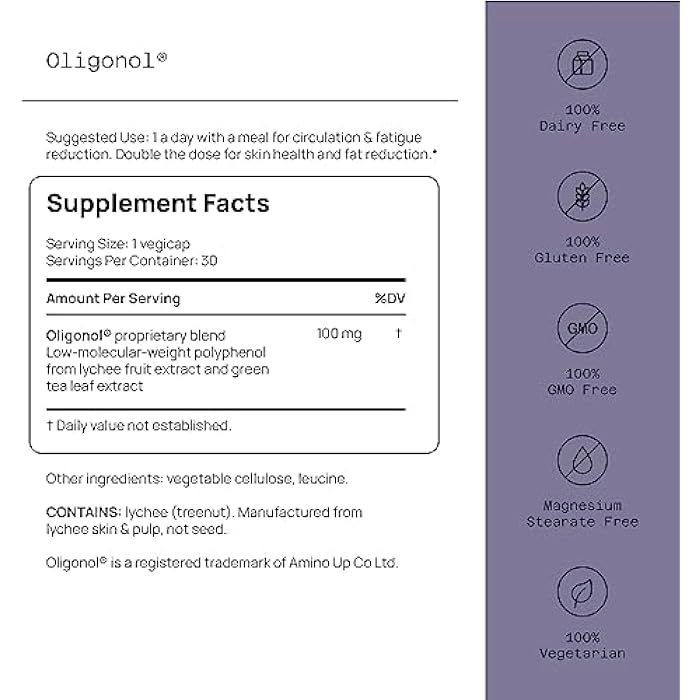 Quality of Life Oligonol Premium Anti Aging Supplement - Promotes Cardiovascular Health, Circulation & Youth, Includes Antioxidants - Lychee Fruit Extract - 30 Vegicaps - Image 2