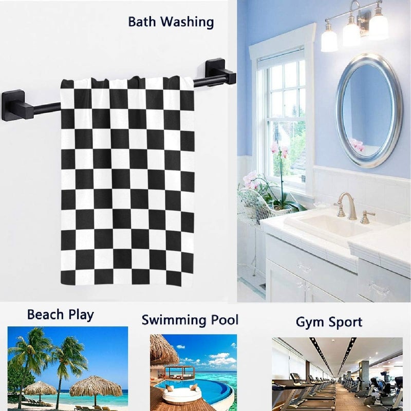 Naanle Simple Style Black and White Racing and Checkered Pattern Soft Absorbent Large Hand Towels Multipurpose for Bathroom, Hotel, Gym and Spa (16" x 30") - Image 1