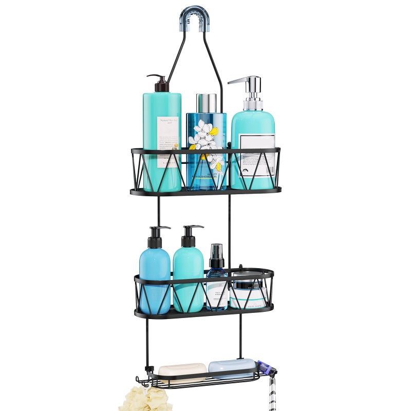 HapiRm Hanging Shower Caddy Rustproof  Waterproof Shower Organizer with Soap Holder  4 Hooks No Drilling Hanging Bathroom Shelf for Bathroom  Black