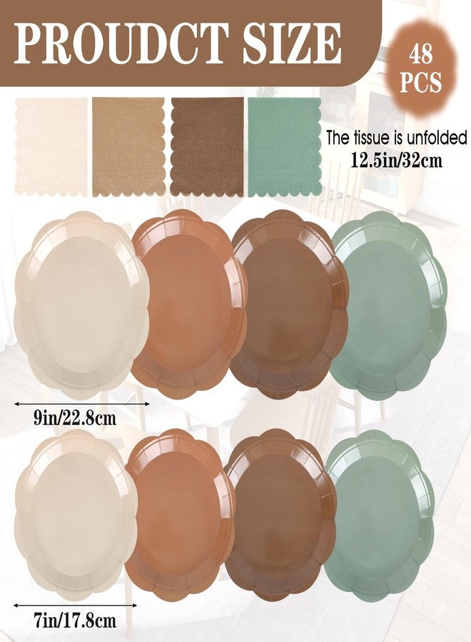 Himake 144Pcs Party Plates and Napkins, Sage Green and Brown Disposable Paper Plates Set, Wodland Baby Shower Decorations, Green Scalloped 7'' Dessert and 9'' Dinner Plates for Birthday, Valentine' Day - Image 2