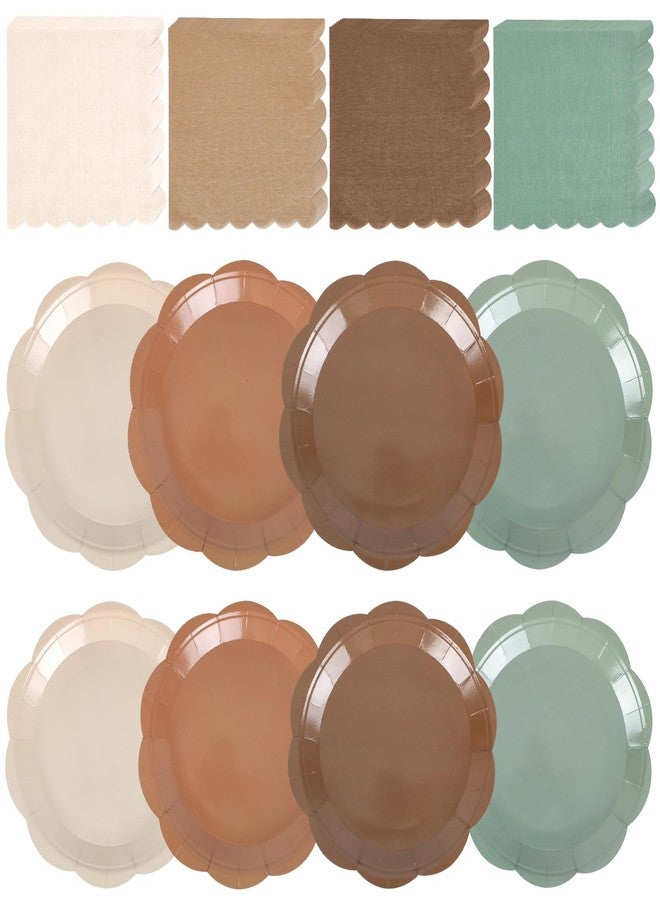 Himake 144Pcs Party Plates and Napkins, Sage Green and Brown Disposable Paper Plates Set, Wodland Baby Shower Decorations, Green Scalloped 7'' Dessert and 9'' Dinner Plates for Birthday, Valentine' Day - Image 1