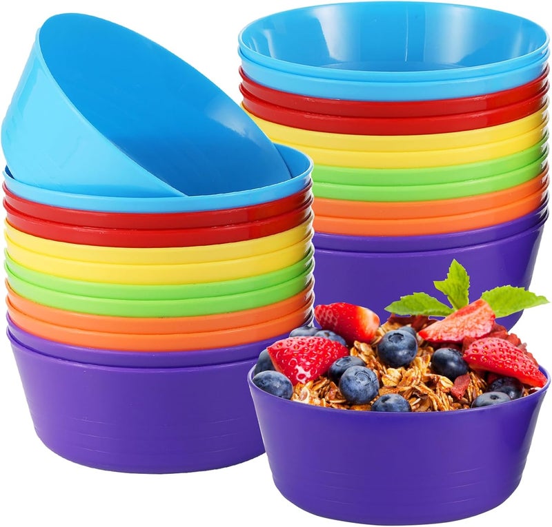 Ysglory 24 Packs Kid Plastic Bowls 10 oz Reusable Cereal Snack Bowls Microwave Dishwasher Safe Colorful Salad Dessert Soup Bowl Set 6 Colors - Image 1