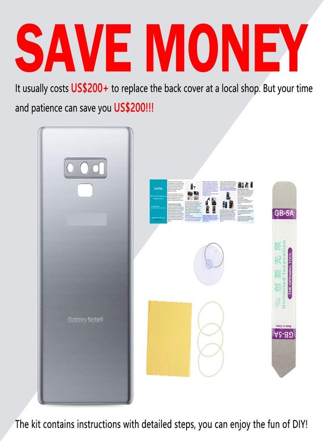 UooFide Compatible for Samsung Galaxy Note 9 Replacement Back Cover Glass 6.4-Inches SM-N960 All Carriers with Installation Manual + Repair Tool Kit (Cloud Silver) - Image 5