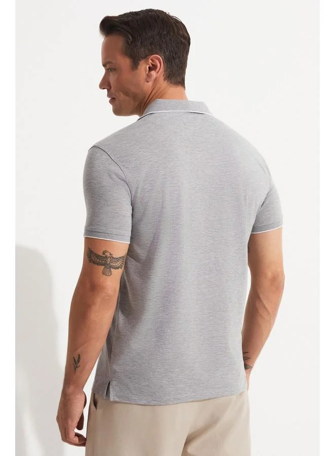 JUNE June Exclusive Men Slim Fit Polo Neck Short Sleeve T-shirt Grey