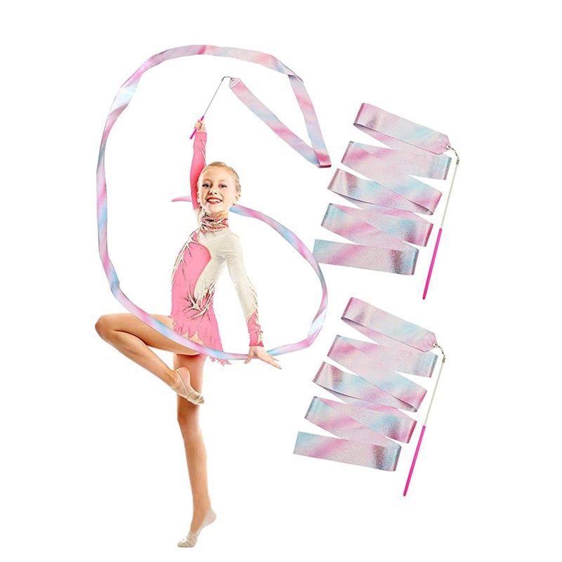 HASTHIP ® 2-Pack Sports Ribbons with Sticks, Dance Belts with Bar Kids 2m, Rhythmic Gymnastics Belts, Dance Gymnastics Belts, Dance Belts, Rainbow Swing Belts, Spin Belts, Kids Gymnastics Belts - Image 1